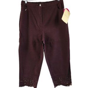 Quacker Factory Brown Beaded Hem Cropped Capri Pants Size L Women NWT NEW
